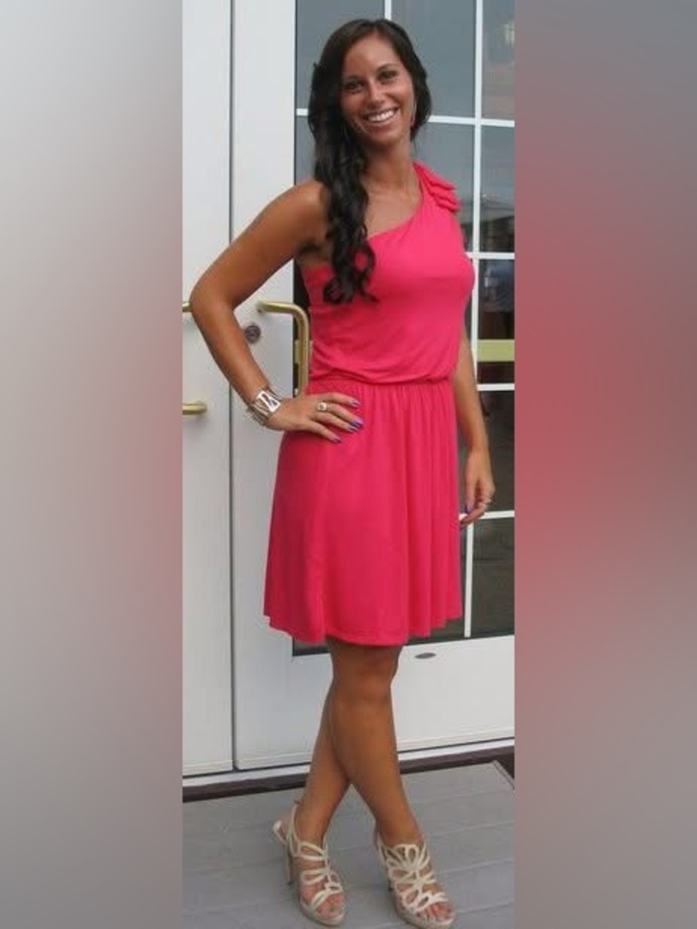Express One-Shoulder Hot Pink Dress